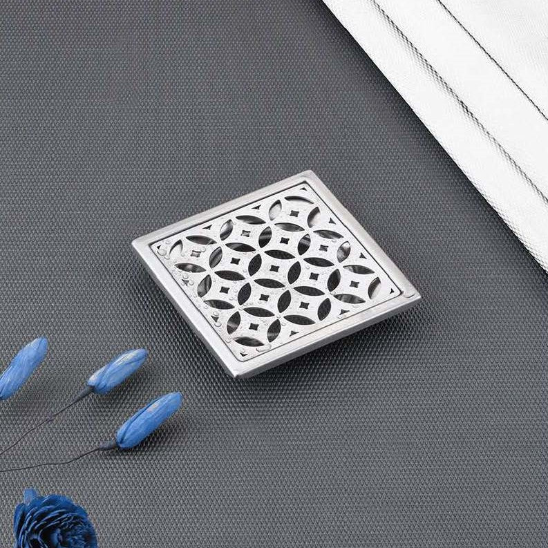 InArt SS Finish Floor Bathroom Water Drainer Bathroom Drain Grating with Anti Foul Cockroach Trap 6 x 6 Inch BD021