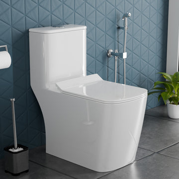 InArt Western Floor Mounted Rimless Syphonic One Piece Water Closet European Ceramic Western Toilet Commode S-Trap Square White OPT022