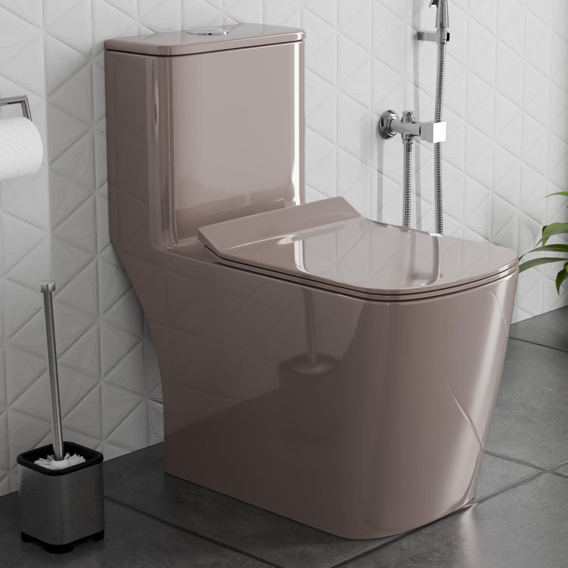 InArt Ceramic Floor Mounted Western Toilet - European Water Closet Syphonic with Soft Close Hydraulic Seat Cover and Rimless Dual Flush System, S-Trap (66cm x 37cm x 74cm)(One Piece Toilet, Pink) OPT054