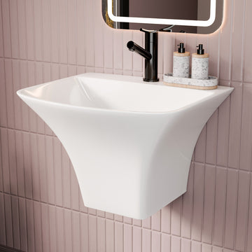 InArt Wall Hung Half Pedestal Ceramic Wash Basin/Vessel Sink 48x43 CM HPD002