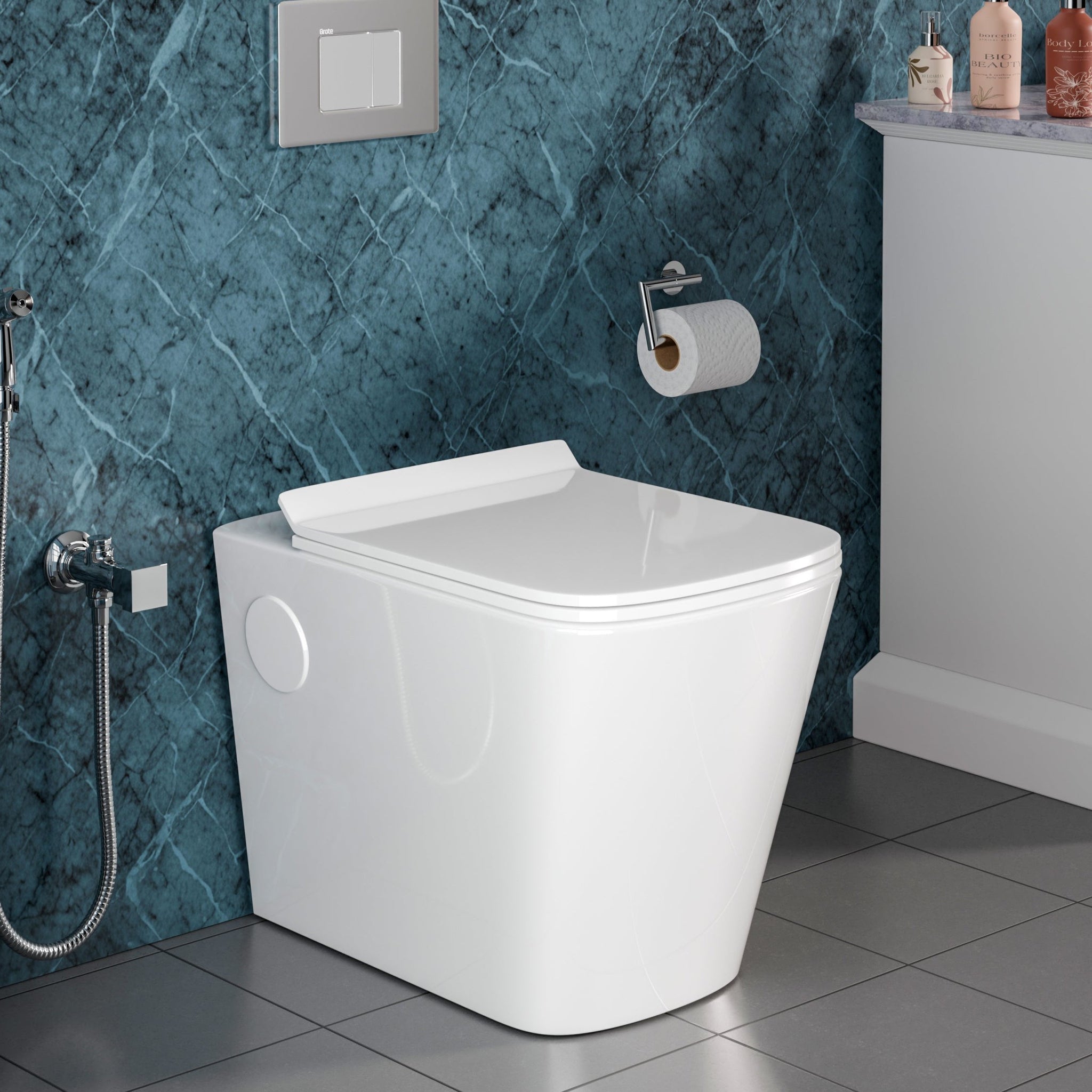 InArt Ceramic Commode for Bathroom - European Water Closet with Soft Close Seat Cover, Floor Mounted, White EWC036