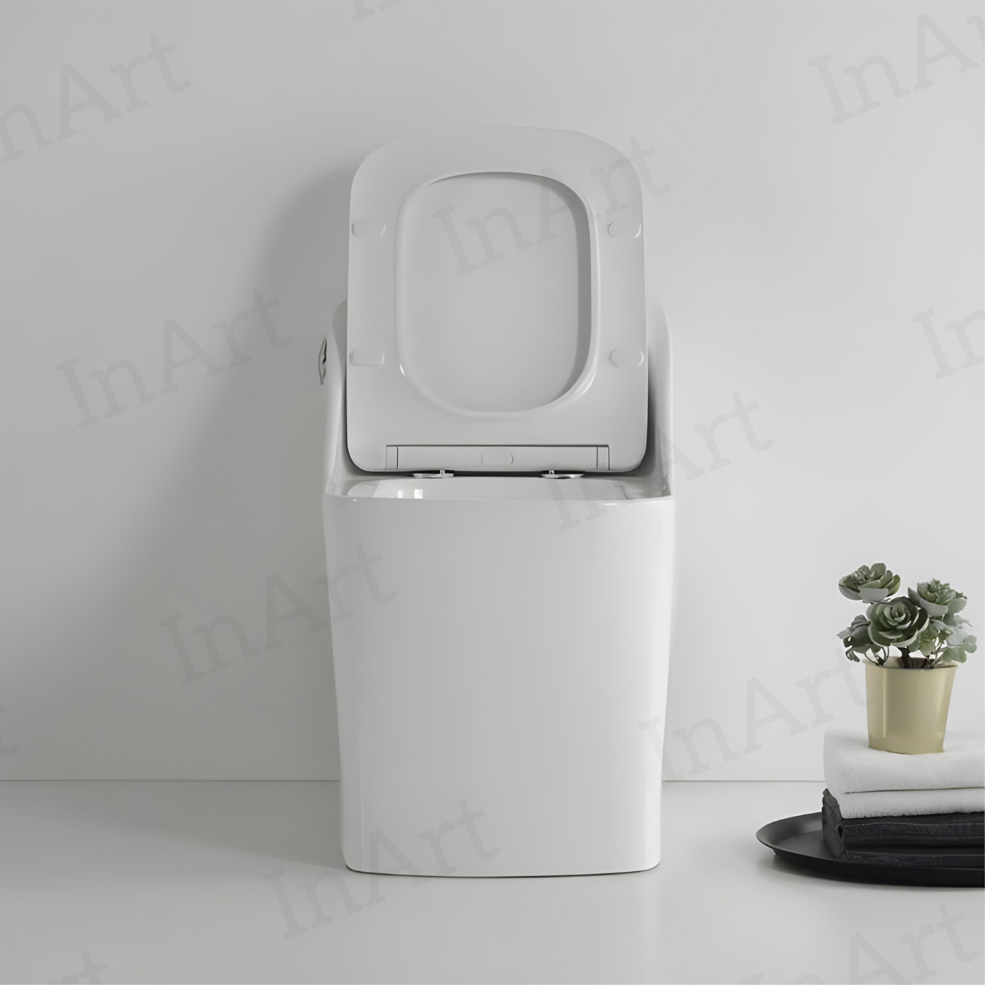 InArt Platinum Ceramic Rimless One-Piece Western Toilet with Soft Close Seat, S Trap Outlet, Glossy White - 67x41x60 cm - InArt-Studio