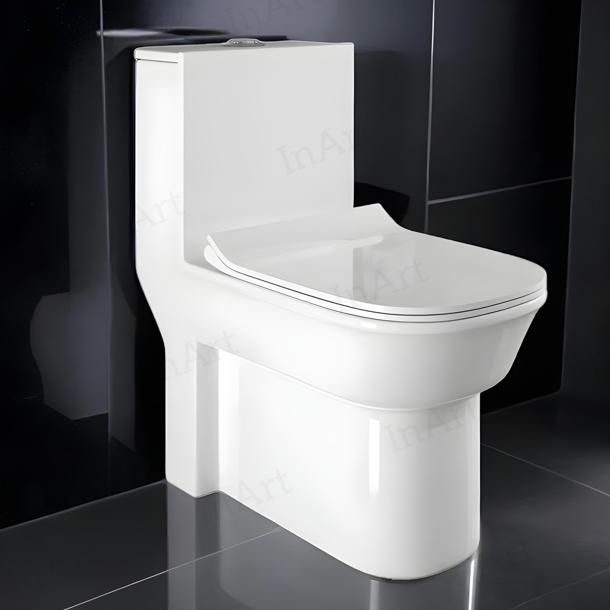 InArt Ceramic Floor-Mounted European Water Closet with Soft Close Hydraulic Seat and Flush Tank - White, One Piece WC Syphonic - InArt-Studio