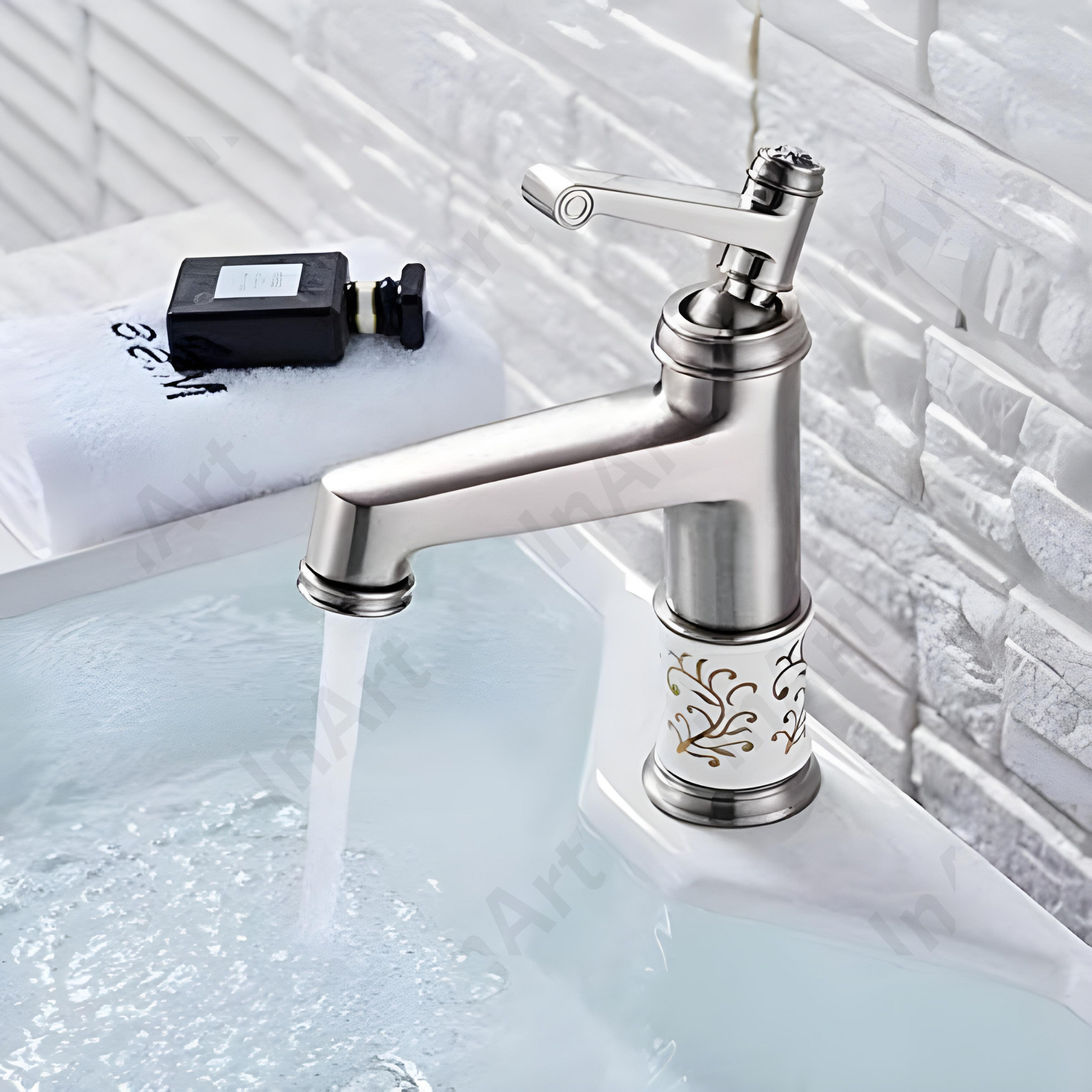 InArt Brass Chrome Finish Basin Tap Faucet - Hot & Cold Water Mixer, Single Handle, Waterfall Design, Deck Mount BF005