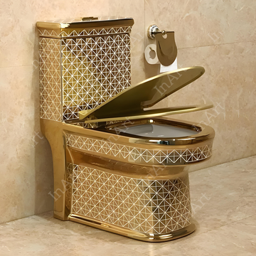 InArt Gold Ceramic One Piece Western Toilet/Commode with Soft Close Seat, S Trap Outlet OPD050