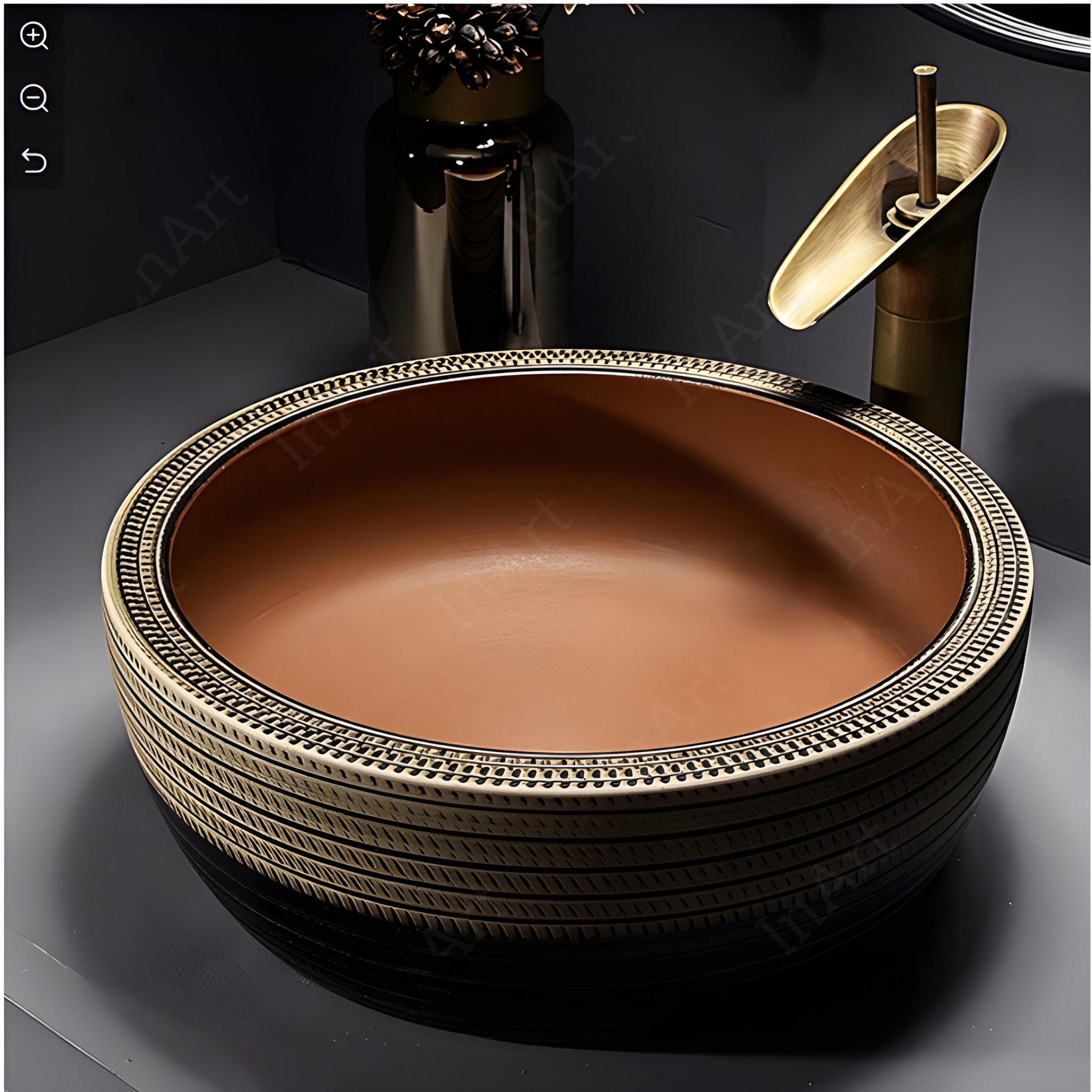 InArt Matte Finish Ceramic Wash Basin, 40D x 40W x 15H cm, Brown, for Bathroom, Restaurant, Hotel DW333