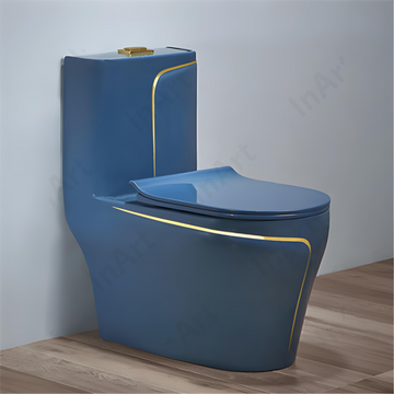 InArt Ceramic One Piece Western Toilet/Commode With Soft Close Toilet Seat - S Trap Outlet in Blue Color OPD048