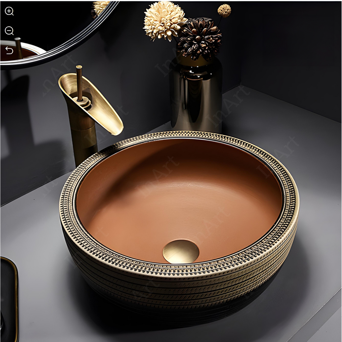 InArt Matte Finish Ceramic Wash Basin, 40D x 40W x 15H cm, Brown, for Bathroom, Restaurant, Hotel DW333