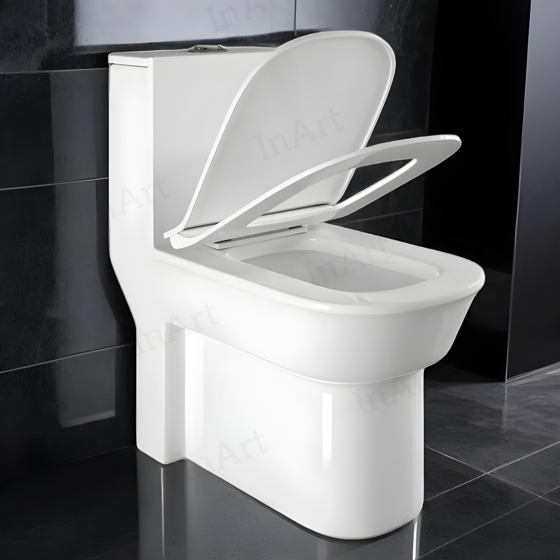 InArt Ceramic Floor-Mounted European Water Closet with Soft Close Hydraulic Seat and Flush Tank - White, One Piece WC Syphonic - InArt-Studio