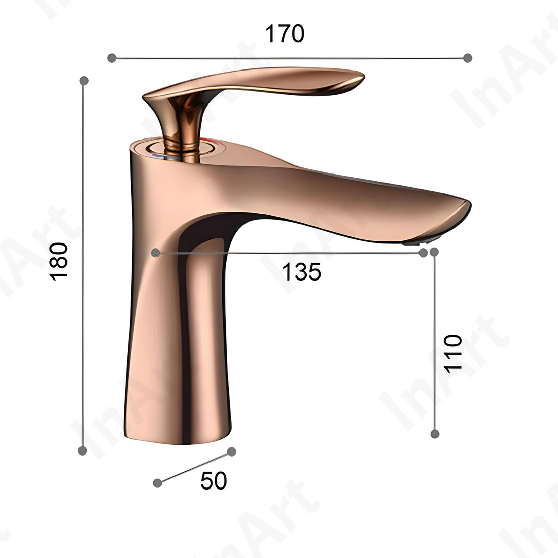 InArt Brass Single Lever Basin Mixer - Rose Gold BF077