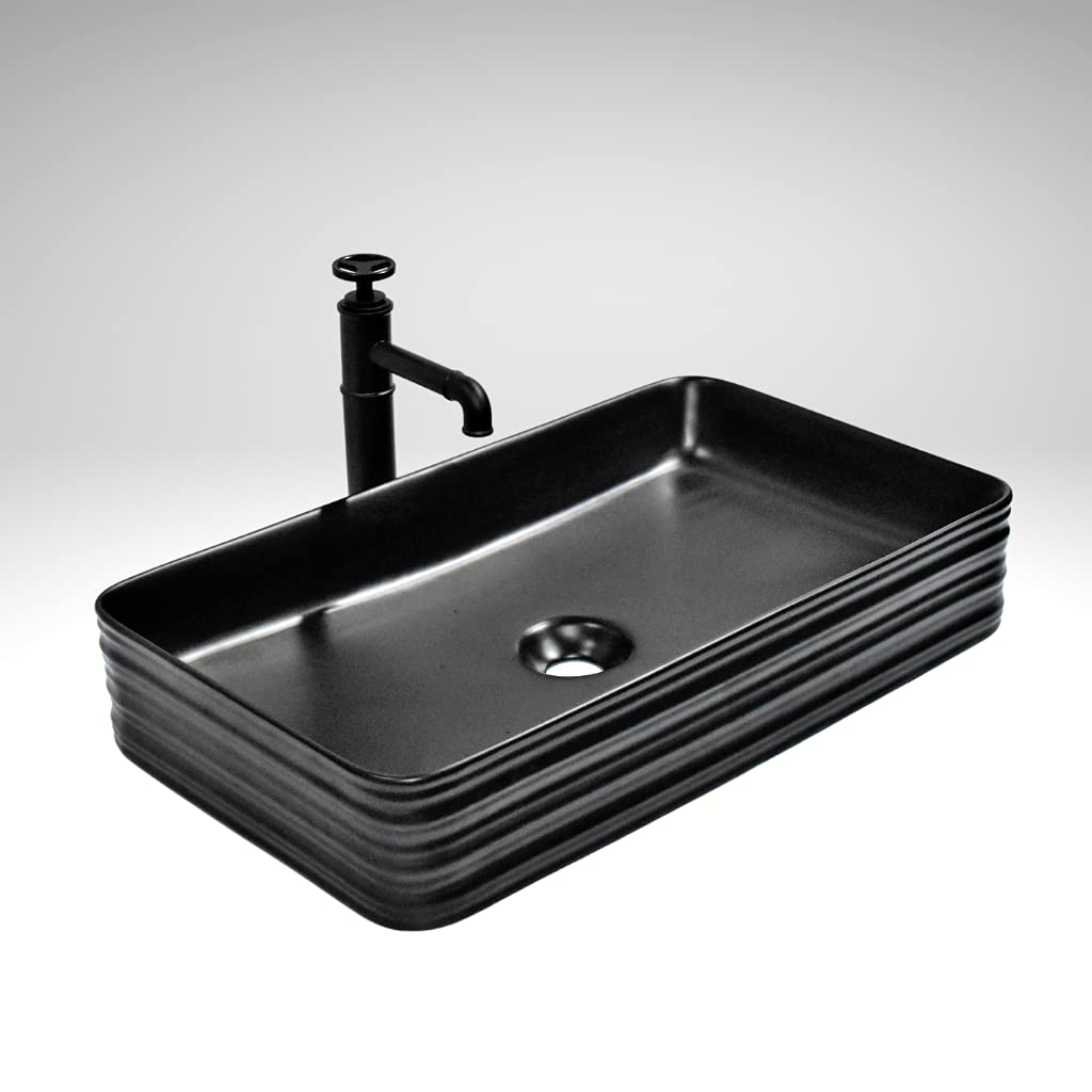 InArt Bathroom Tabletop Vessel Ceramic Sink, Black Matte Color – Designer Bathroom Sink DW327