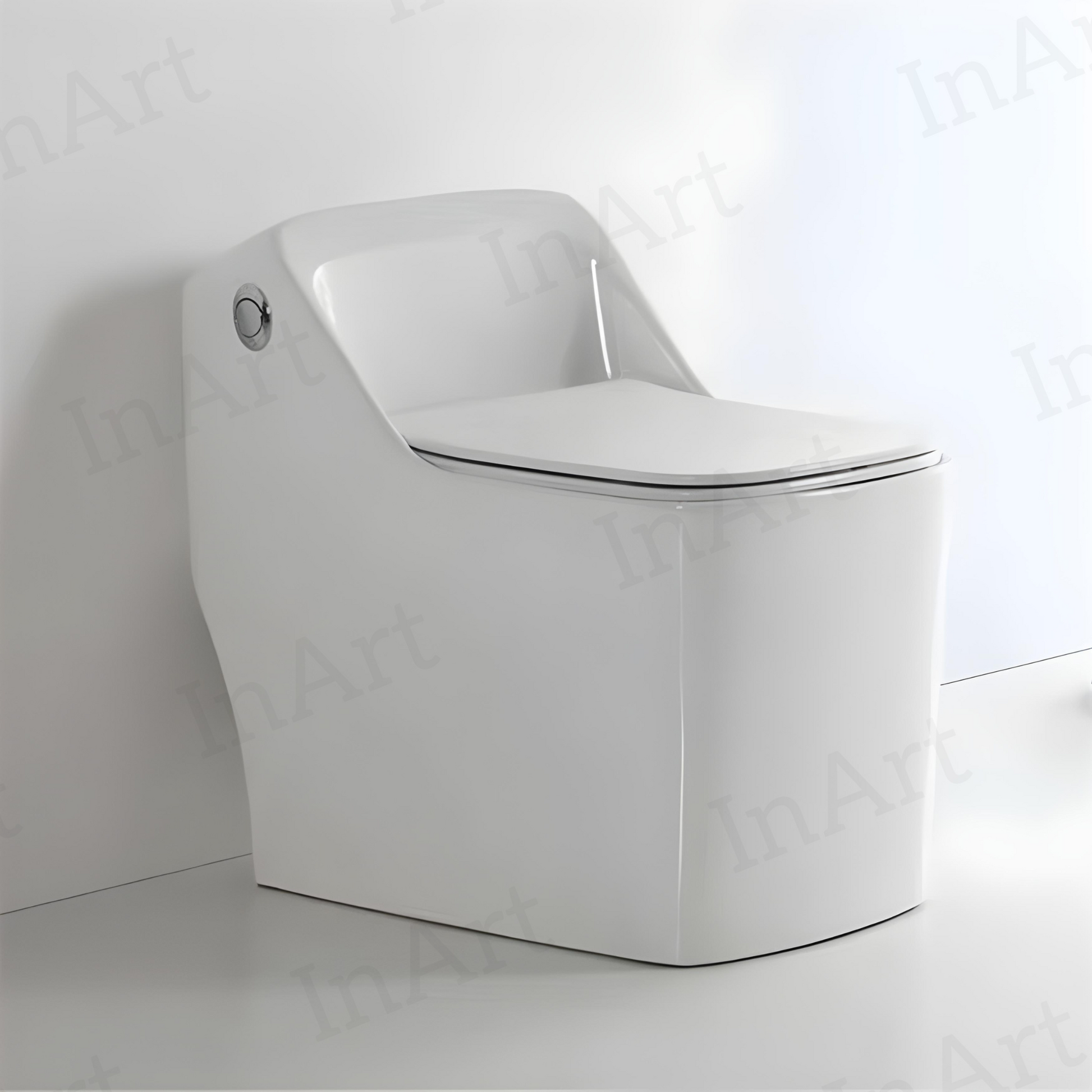 InArt Platinum Ceramic Rimless One-Piece Western Toilet with Soft Close Seat, S Trap Outlet, Glossy White - 67x41x60 cm - InArt-Studio