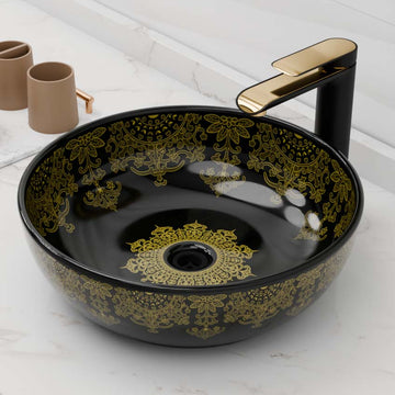 InArt Ceramic Round Wash Basin | Black Mexican 3 | 41D x 41W x 14H cm | European Elegance DW287