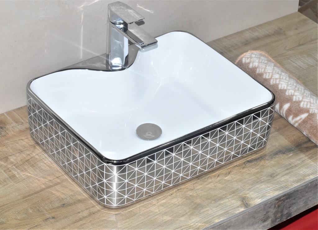 InArt Designer Ceramic Wash Basin / (19 x 15 x 5) /Glossy Finish/Counter top/Tabletop Ceramic Bathroom Sink Silver Color - InArt-Studio