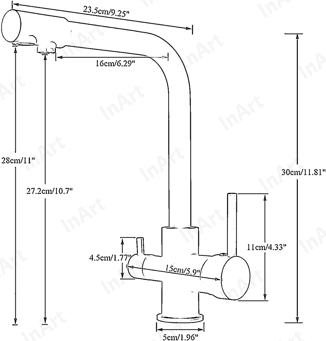 InArt Kitchen Sink Faucet with 360° Swivel Spout, Brass, 3-Way Water Filter, Dual Lever, Deck Mounted (Black) KSF048