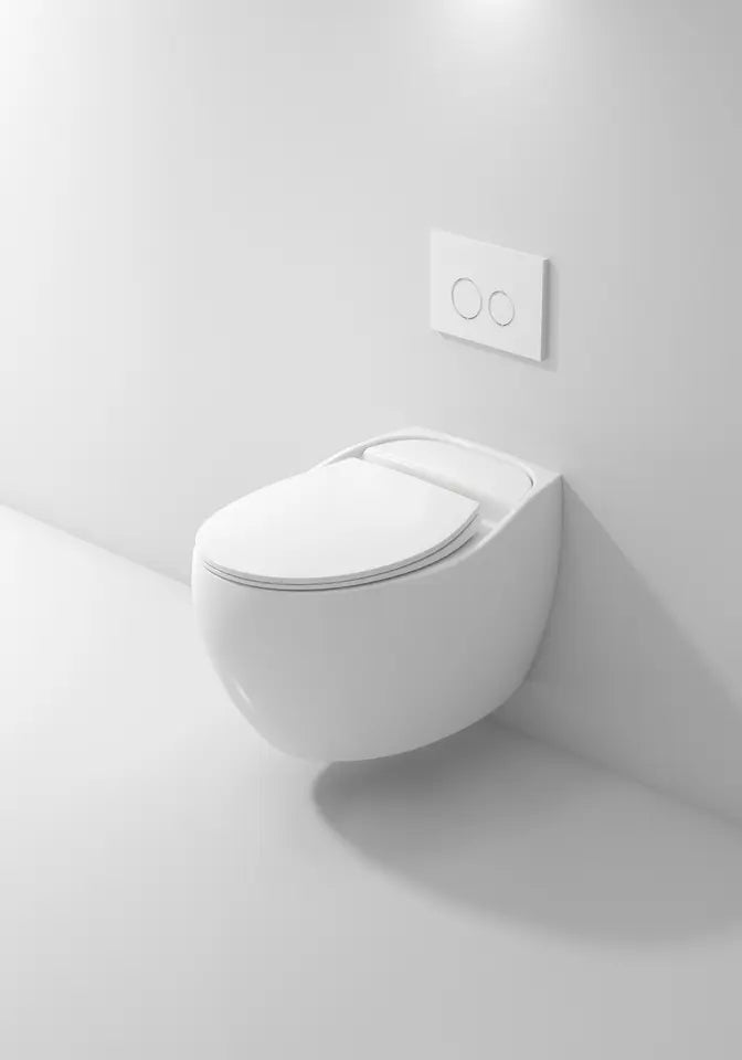 InArt Ceramic Wall Hung or Wall Mounted Designer (Clean Rim) Rimless Water Closet Toilet with Soft Close Seat Cover White Color - InArt-Studio