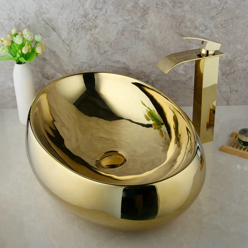 InArt Ceramic Counter or Table Top Wash Basin 60x40 CM Golden - InArt-Studio