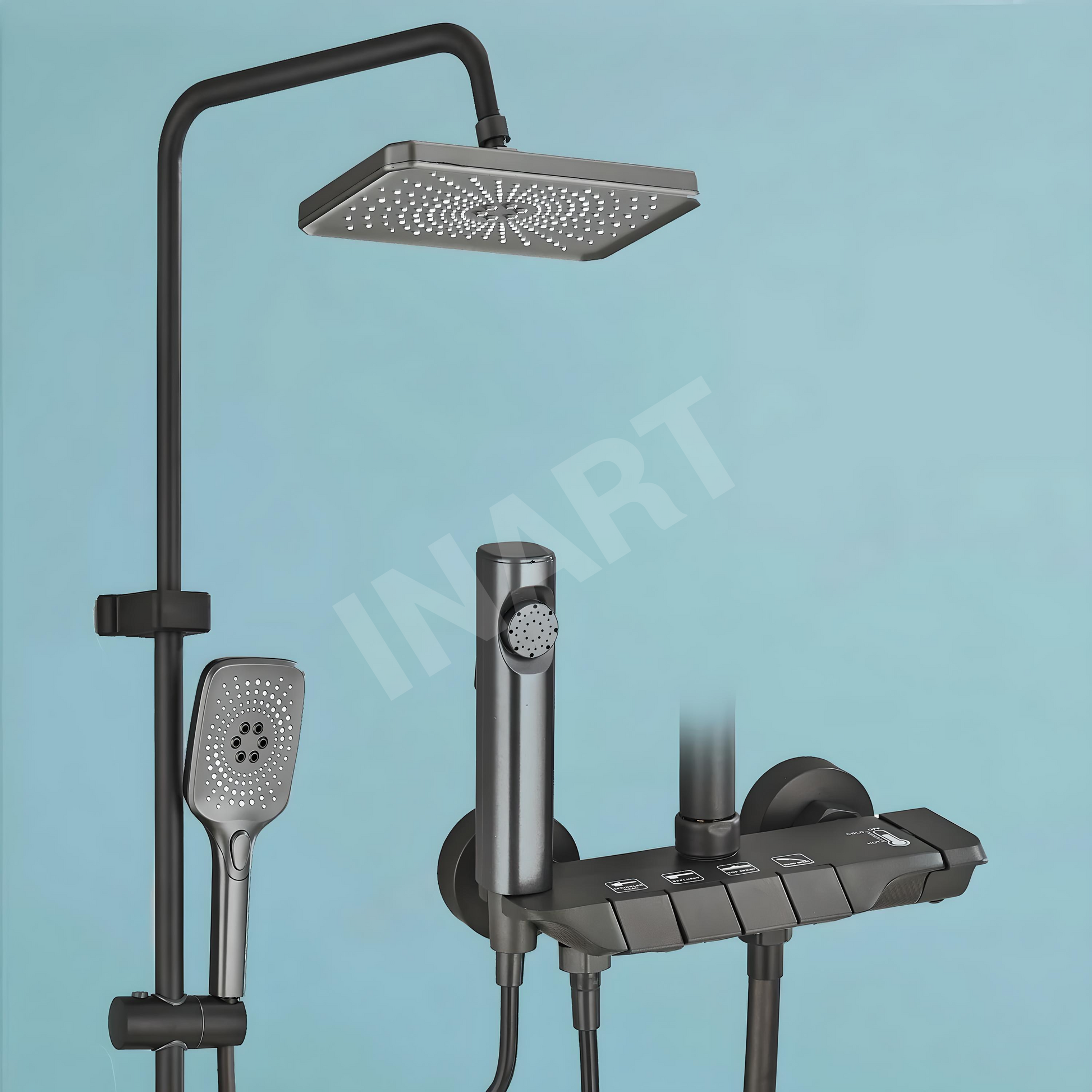 InArt Luxury Shower Panel With Set Rainfall Shower For Bathrooms Black Matt - InArt-Studio