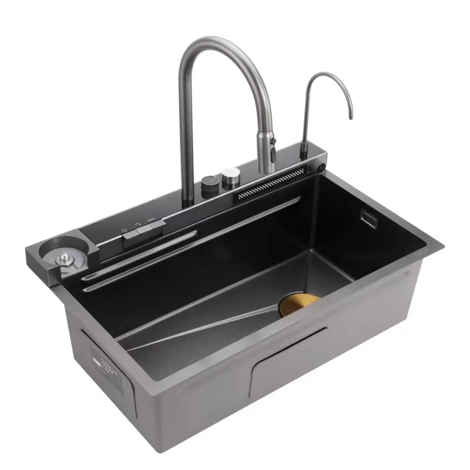 Inart Kitchen Sink With Digital Display Integrated Waterfall And Pull-down  Faucet Set 304 Grade Stainless