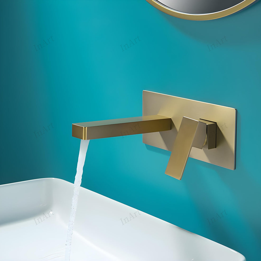 InArt Brushed Gold Wall Mount Single Lever Basin Mixer Tap with Hot & Cold Water, Brushed Gold Finish | Bathroom & Living Room Wall Mounted Faucet WMF007
