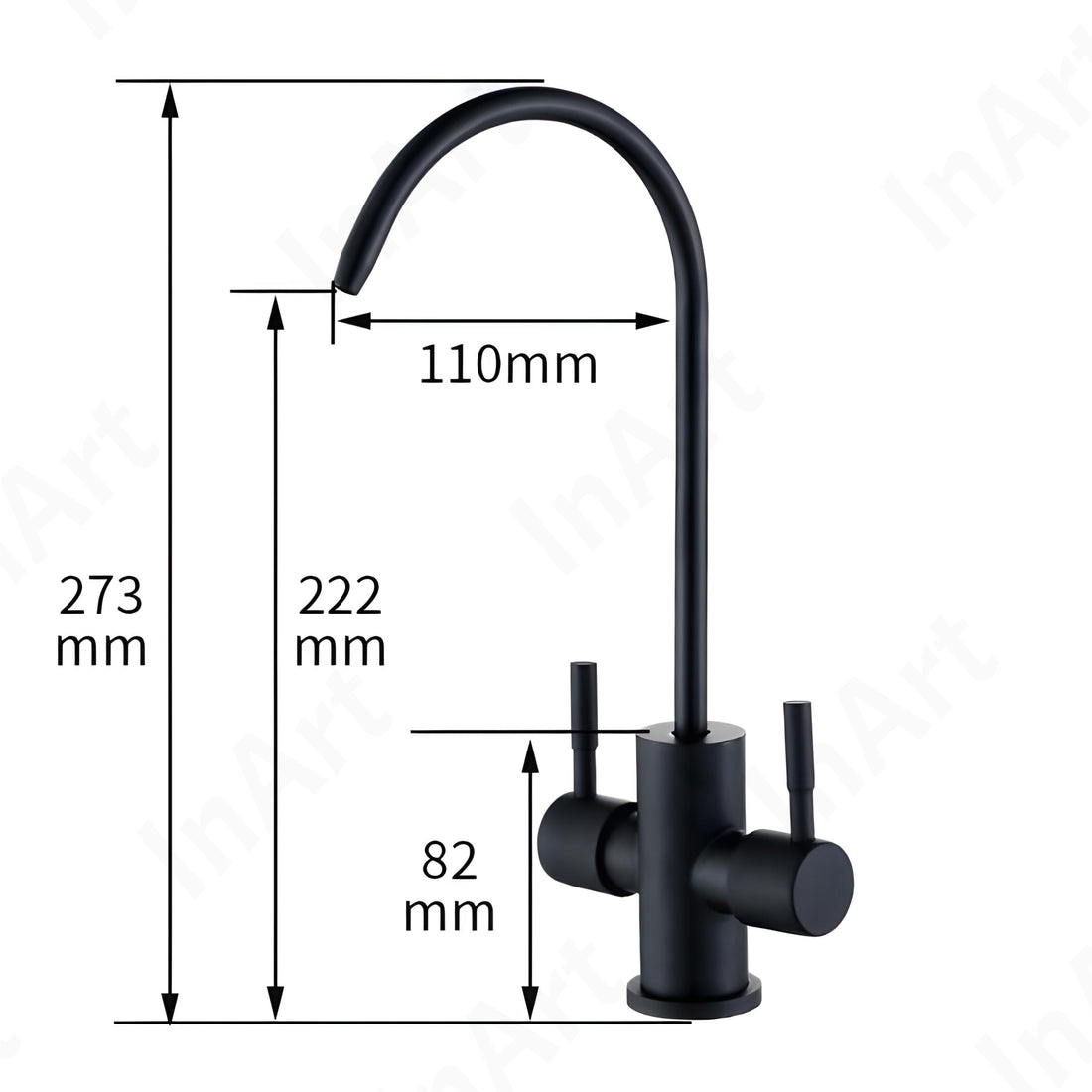 InArt Drinking Water Faucet for Kitchen Sink - Stainless Steel, Black Matt Finish, 360 Swivel, Non-Air Gap RO Faucet with 2-Year Warranty SS304, Two Way Water Drinking Faucet with Dual Handles KSF056