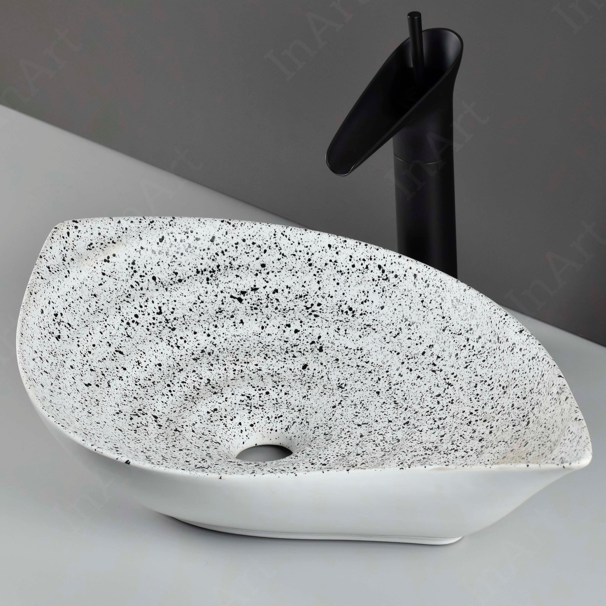 InArt Ceramic Tabletop Wash Basin, 50 x 32 x 16 CM, Leaf Shape, Marble, Unique Bathroom Sink DW331