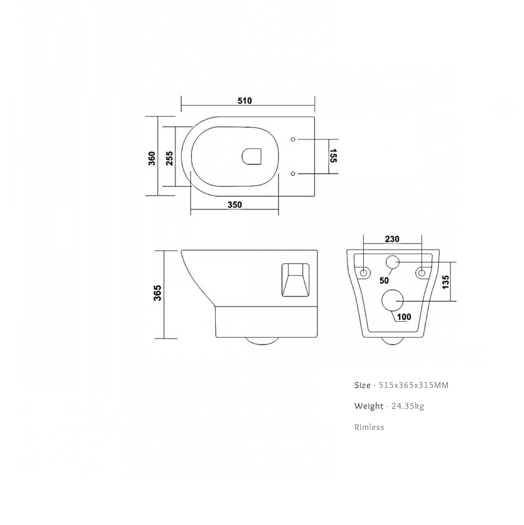 InArt Ceramic Wall Mounted, Wall Hung Rimfree, Rimless Western Toilet, Commode, Water Closet, EWC with Soft Close Seat Cover - InArt-Studio