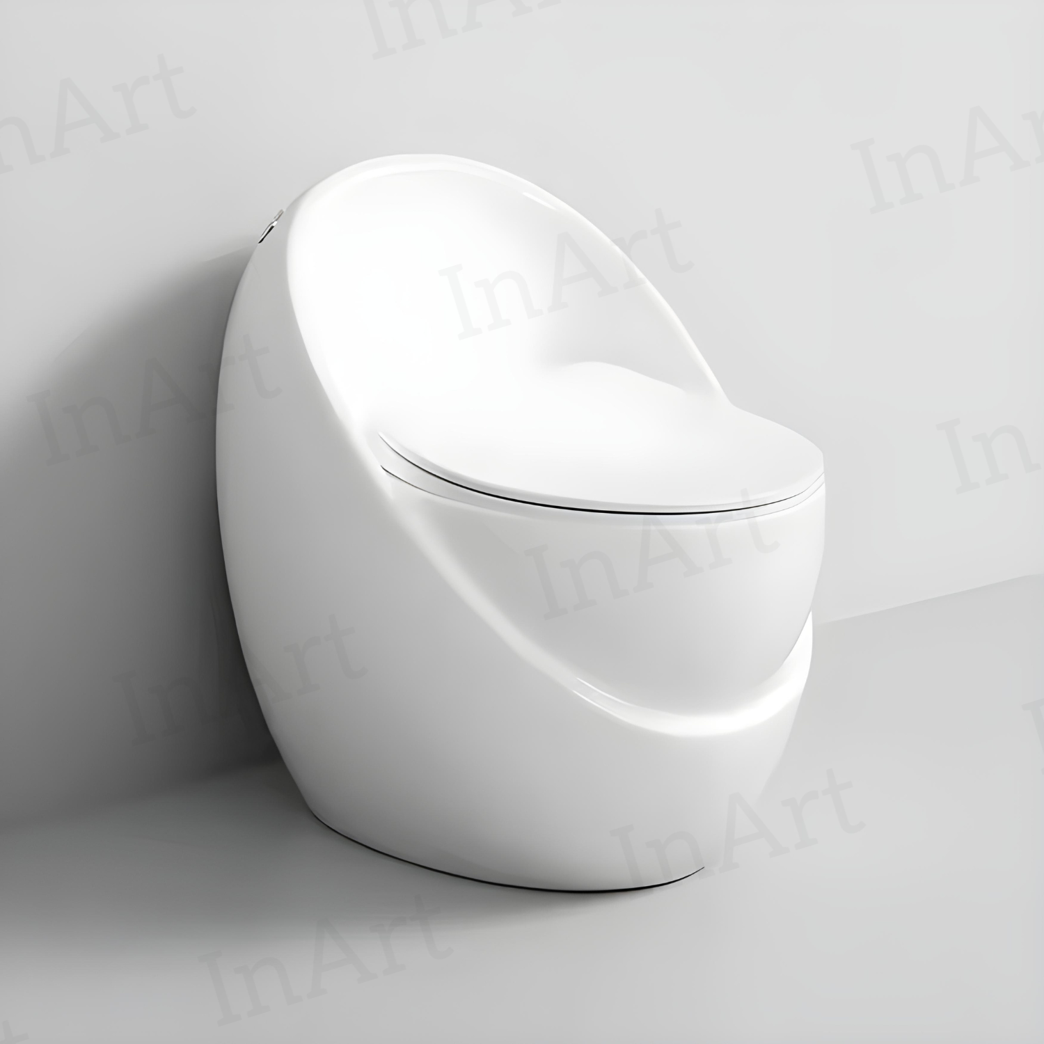 InArt Siphon Jet Egg-Shaped Modern One-Piece Toilet, Ceramic with Soft Close Seat, Glossy White - 67x50.5x63 cm - InArt-Studio