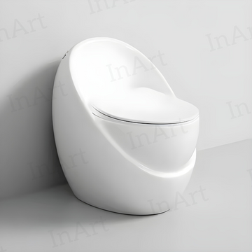 InArt Siphon Jet Egg-Shaped Modern One-Piece Toilet, Ceramic with Soft Close Seat, Glossy White - 67x50.5x63 cm - InArt-Studio