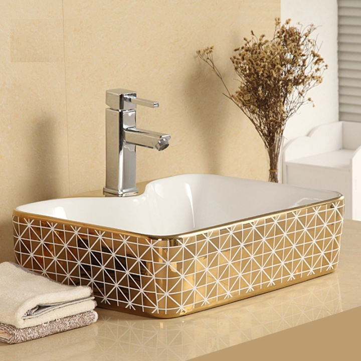 InArt Designer Table Top Wash Basin for Bathroom, Gold Color – Premium Ceramic Sink DW323