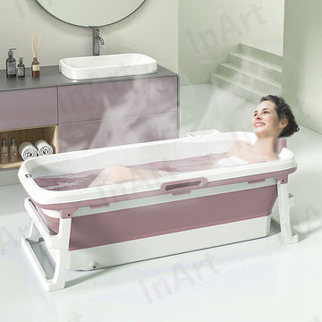 InArt Modern Freestanding Foldable Bathtub with Drain Hose and Cover, Pink-Color, 140cm x 60cm x 57.5cm - InArt-Studio