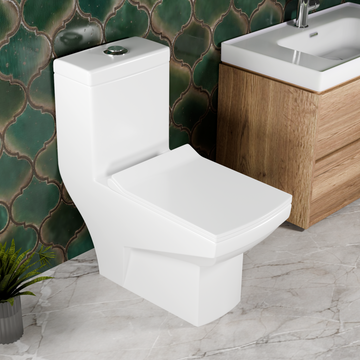 InArt Ceramic Floor-Mounted European Water Closet with Soft Close Hydraulic Seat Cover and Flush Tank, White One Piece, P Trap Concealed EWC OPT052