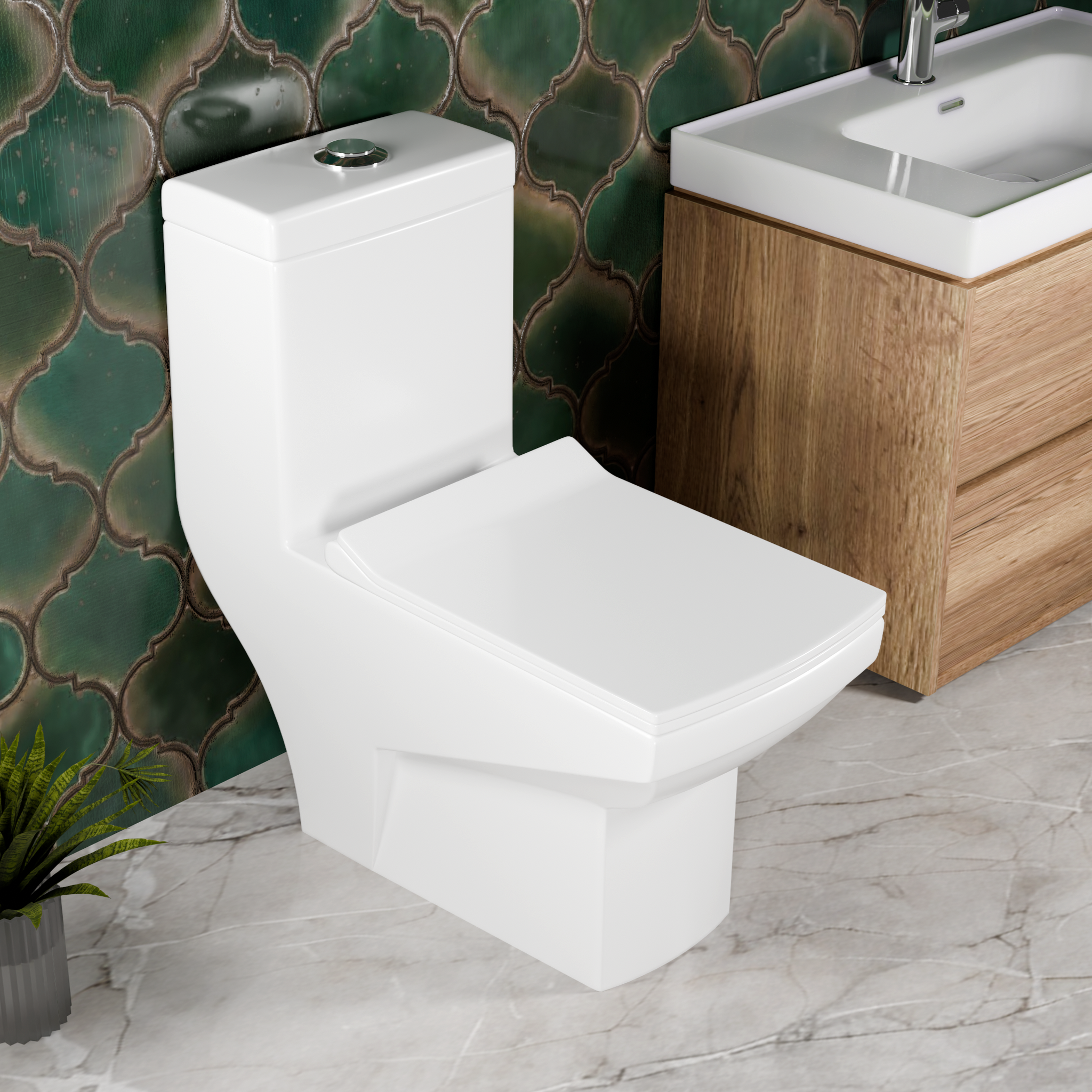 InArt Ceramic Floor Mounted European Water Closet | Western Toilet Commode | EWC S Trap with Soft Close Hydraulic Seat Cover | White One Piece with Flush Tank OPT030