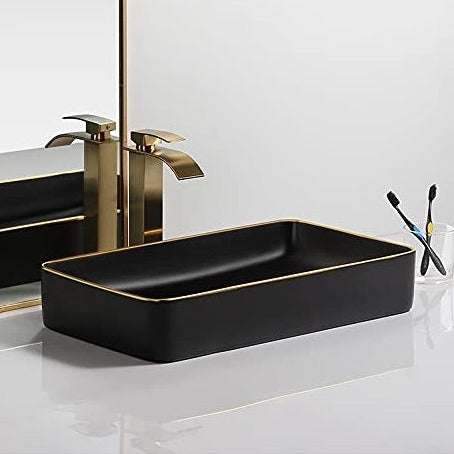 InArt Table Top Wash Basin Design Matt Black Gold Color 60 x 35 CM Counter Basin - InArt-Studio