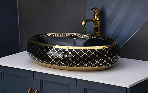 InArt Table Top Wash Basin Design 60 x 40 CM Black Gold - InArt-Studio