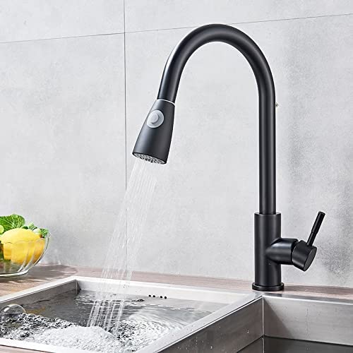 InArt Single Lever Kitchen Sink Mixer Pull-Down Sprayer 360° Kitchen Faucet with Multi-Function Spray Head, Black Matte - InArt-Studio