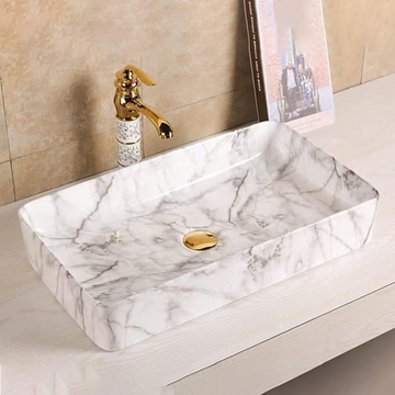 InArt Ceramic Counter or Table Top Wash Basin Grey White Marble 61x36 CM - InArt-Studio