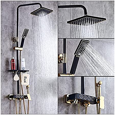 Inart Black Gold Shower Panel, Rainfall Head Shower, Handshower Kit Wi