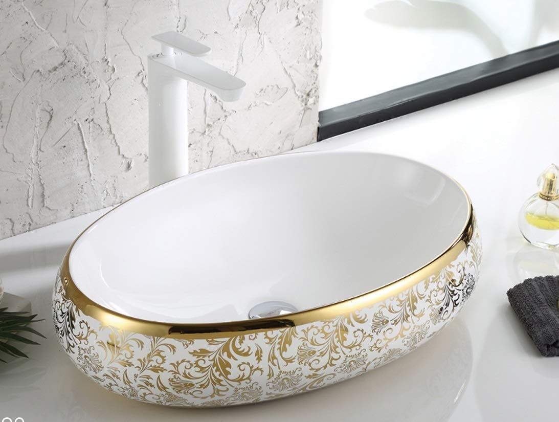 inart ceramic gold wash basin in 24x16 inch