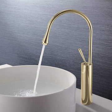 InArt Bathroom Single Lever Hole Basin Mixer Pillar Tap Brass High Neck Long Body Sink Gold Faucet - InArt-Studio