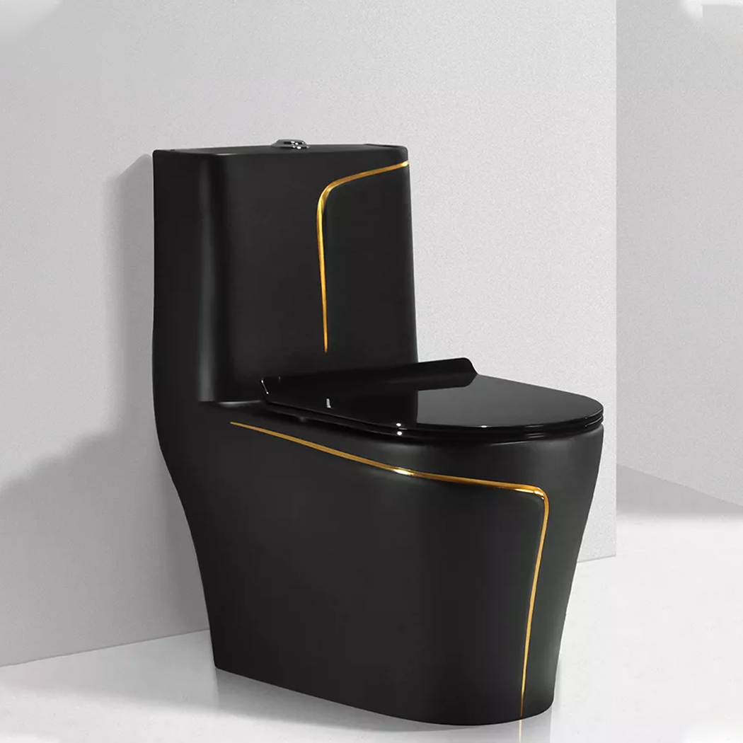 InArt One Piece Toilet Commode Rimless Syphonic - Ceramic Western Toilet Design Water Closet Black Glossy - InArt-Studio