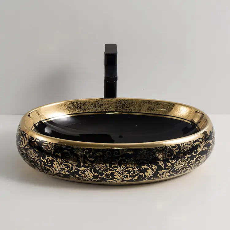 InArt Table Top Wash Basin Design 60 x 40 CM Gold Black - InArt-Studio