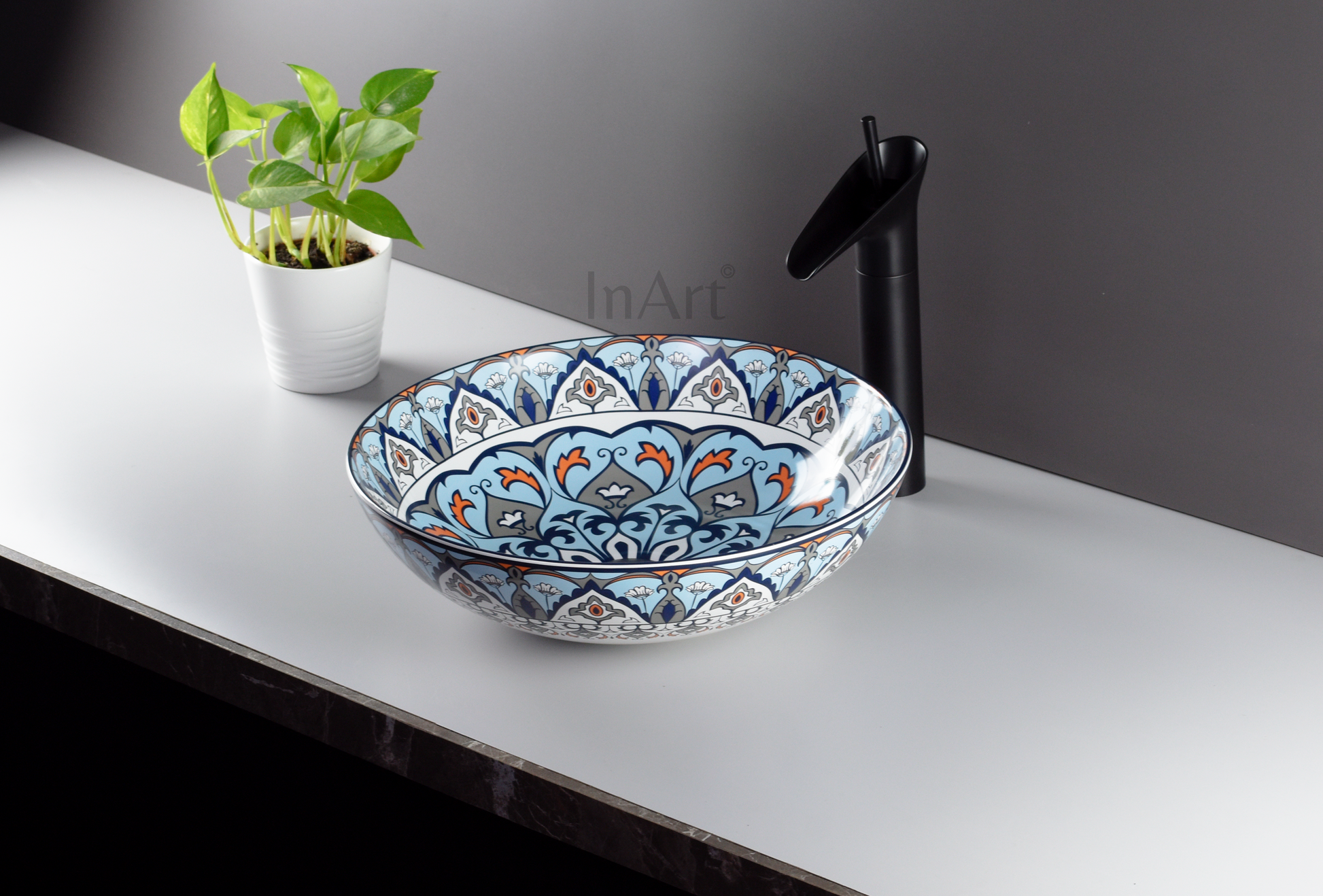 InArt Table Top Wash Basin Design 40.5 x 40.5 CM Blue Mexican Design - InArt-Studio