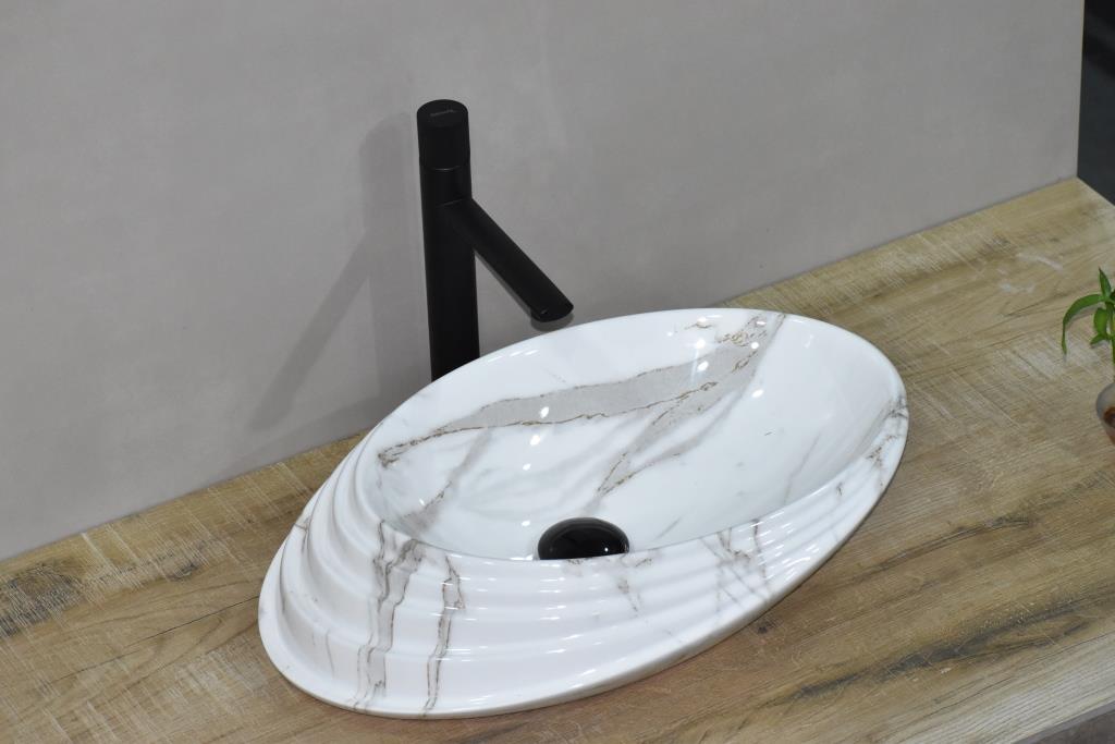 InArt Ceramic Counter or Table Top Wash Basin 50 x 38 CM Marble White Color - InArt-Studio