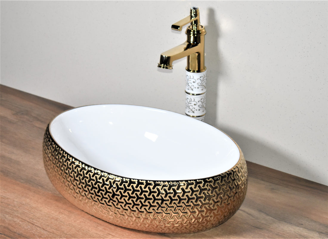 inart ceramic wash basin gold