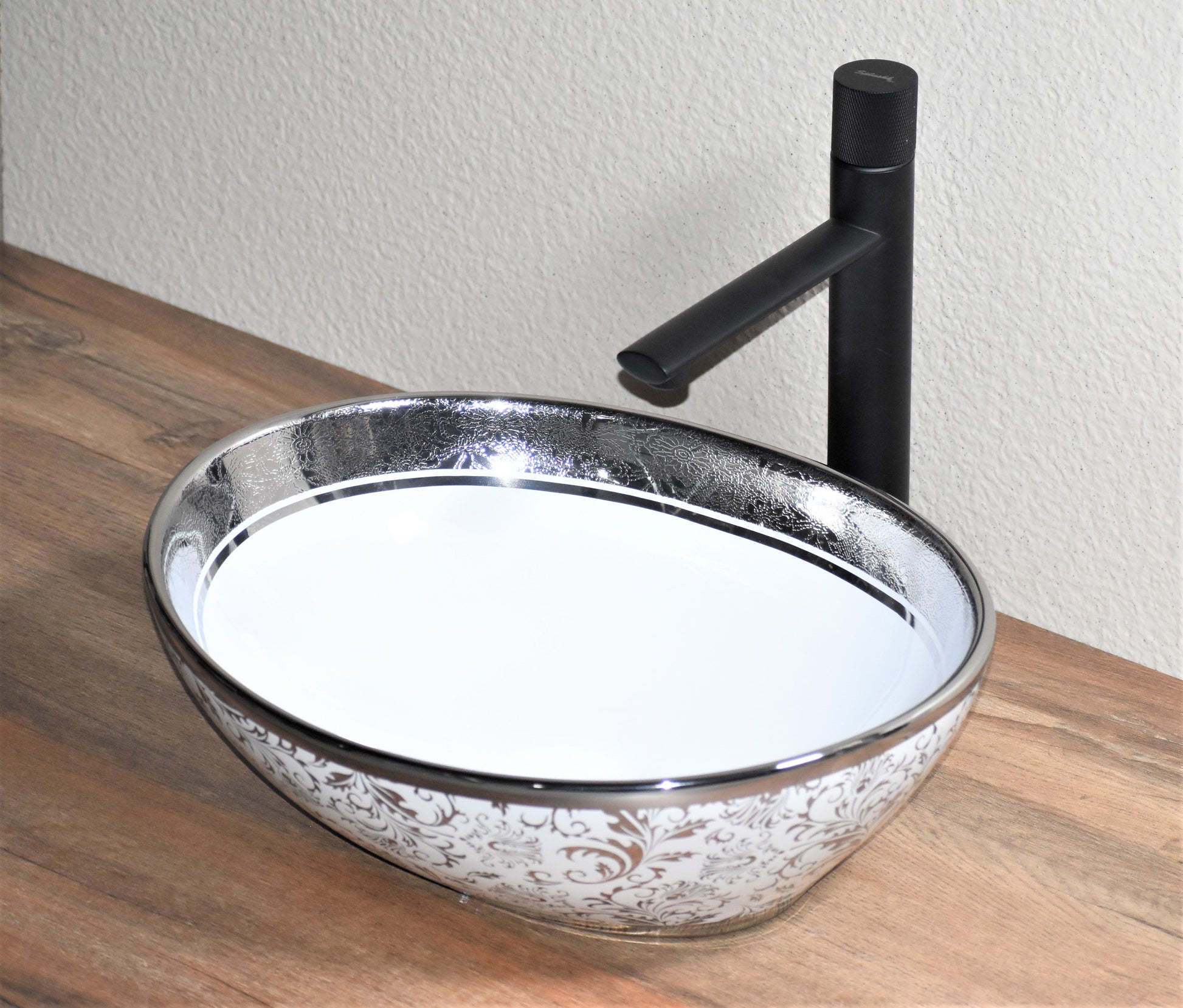 InArt Ceramic Counter or Table Top Wash Basin Silver White 41x36 CM - InArt-Studio