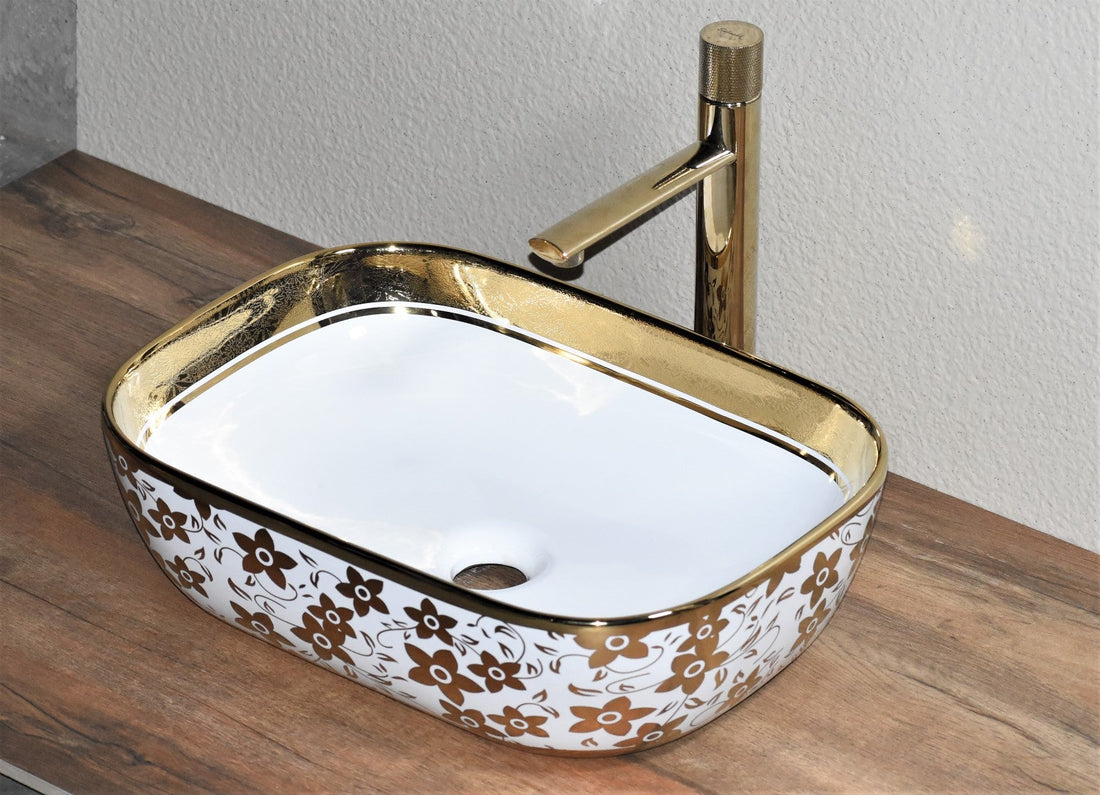 Ceramic Counter Top Wash Basin in Golden Color INART