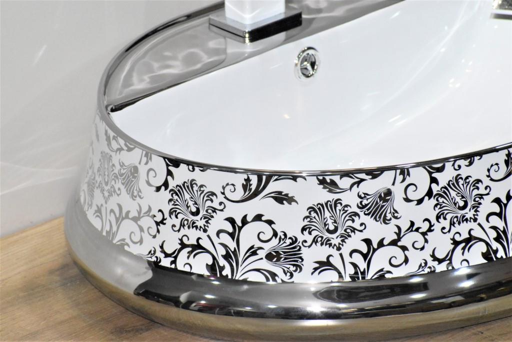 InArt Ceramic Counter or Table Top Wash Basin 56x44 CM Silver White - InArt-Studio