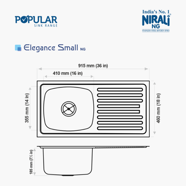 Nirali NG AISI 304 Grade Stainless Steel Single Bowl With Drainboard Kitchen Sink Elegance NG - InArt-Studio