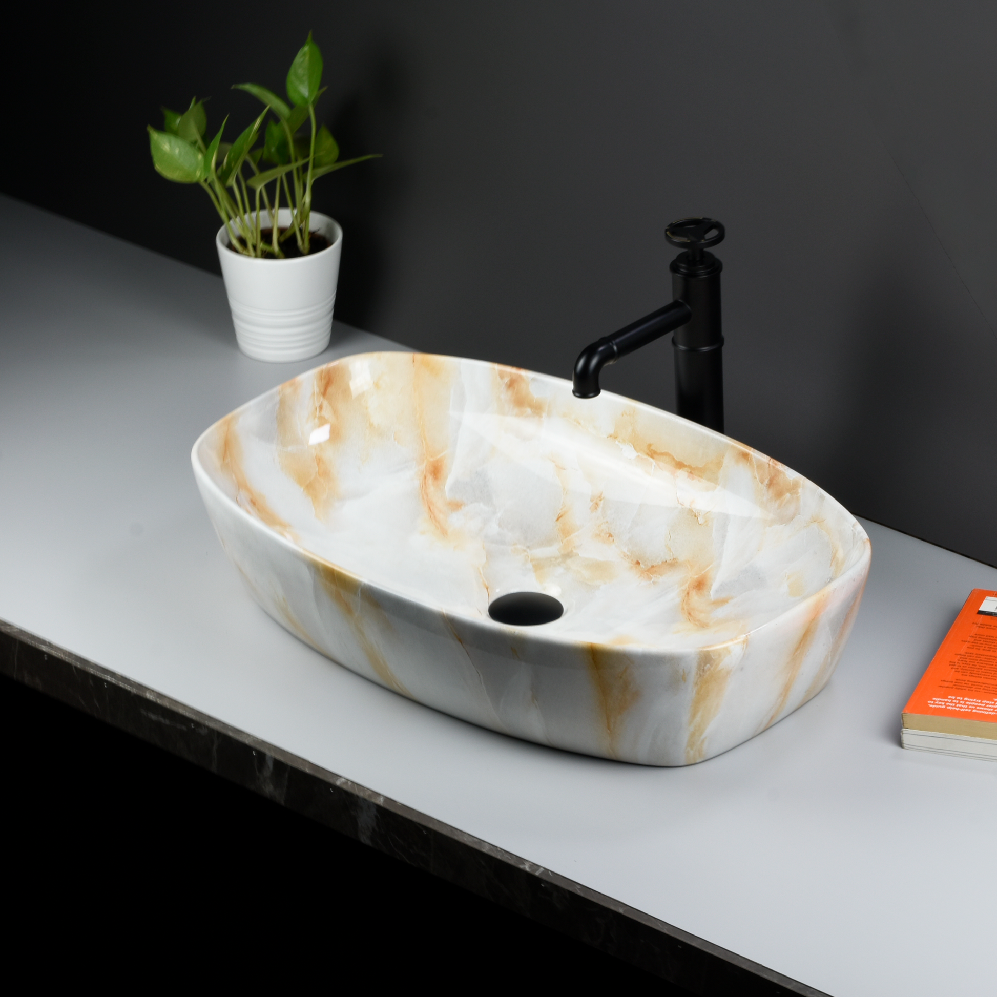 InArt Ceramic Counter or Table Top Wash Basin Glossy Onyx Marble 60 x 37 CM - InArt-Studio